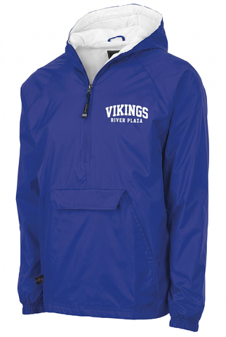 Royal blue youth classic solid pullover with white Vikings River Plaza wordmark on left chest