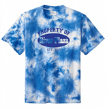 Crystal tie dye shirt with one-color royal Property Of logo