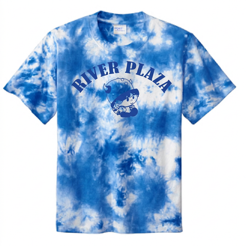 Crystal tie dye shirt with one-color royal Viking mascot logo