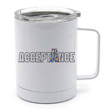 WHITE TRAVEL MUG WITH HANDLE AND CLEAR LID